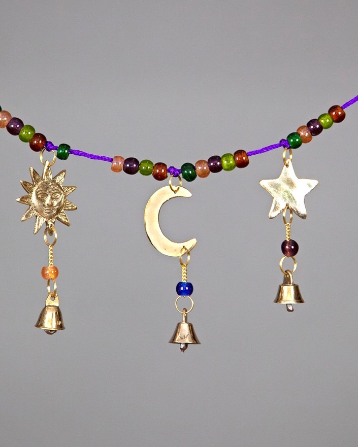 India Arts Brass Bell Strand W/ Sun/Moon/Star BS014