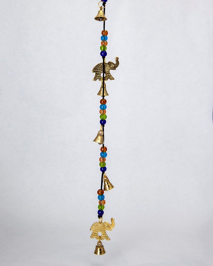 India Arts Beaded Brass Bell Strand W/ Elephants BS017