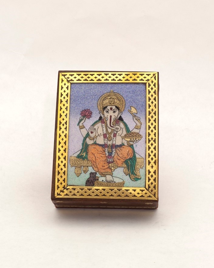 India Arts Ganesha Wood Box W/ Stone Inlay JL424