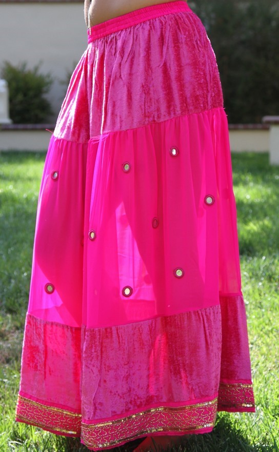 Velvet & Chiffon Skirt With Sequins SP441