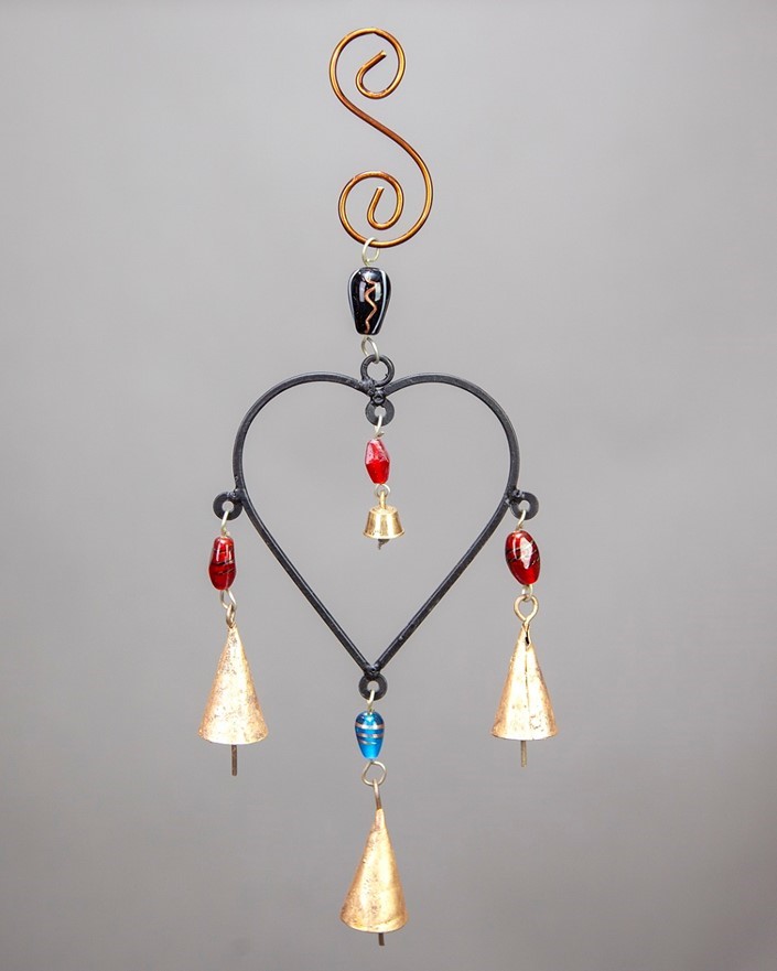 Heart Chime With 4 Bells & Beads TS103