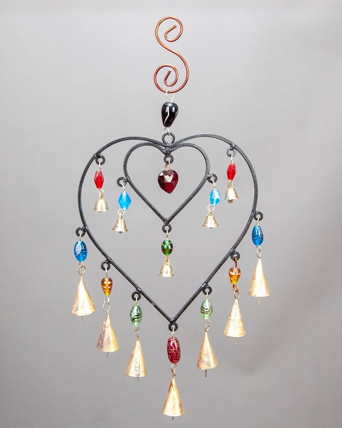 Double Heart Chime W/ Glass Beads TS107