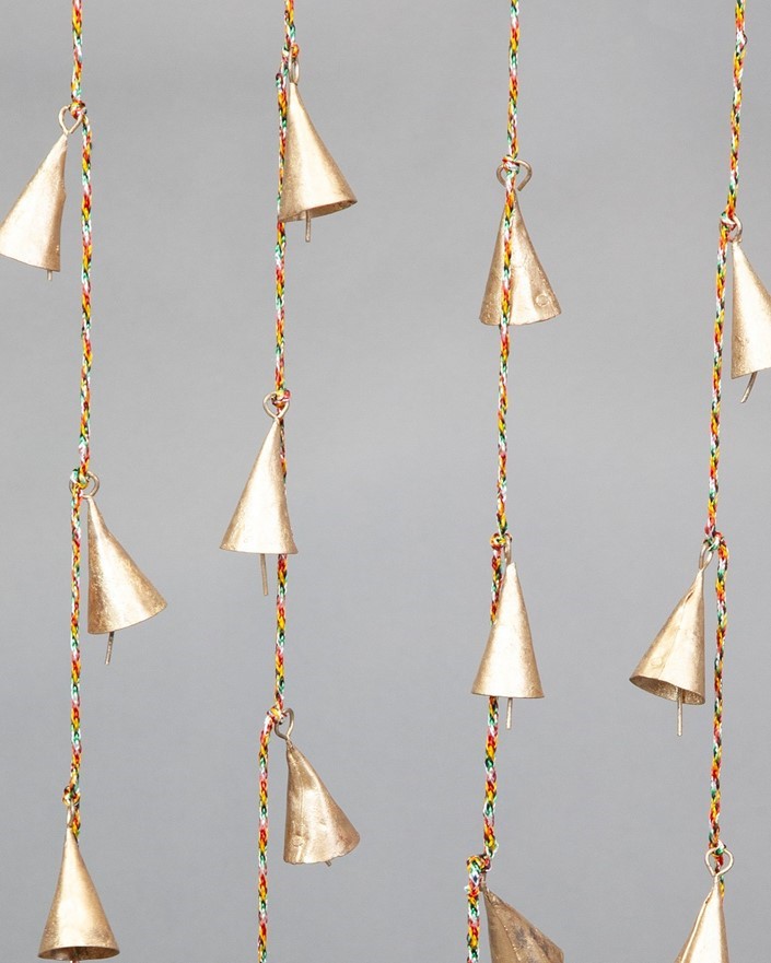 India Arts Eight Cone Shape Tin Bells On A Cord TS576