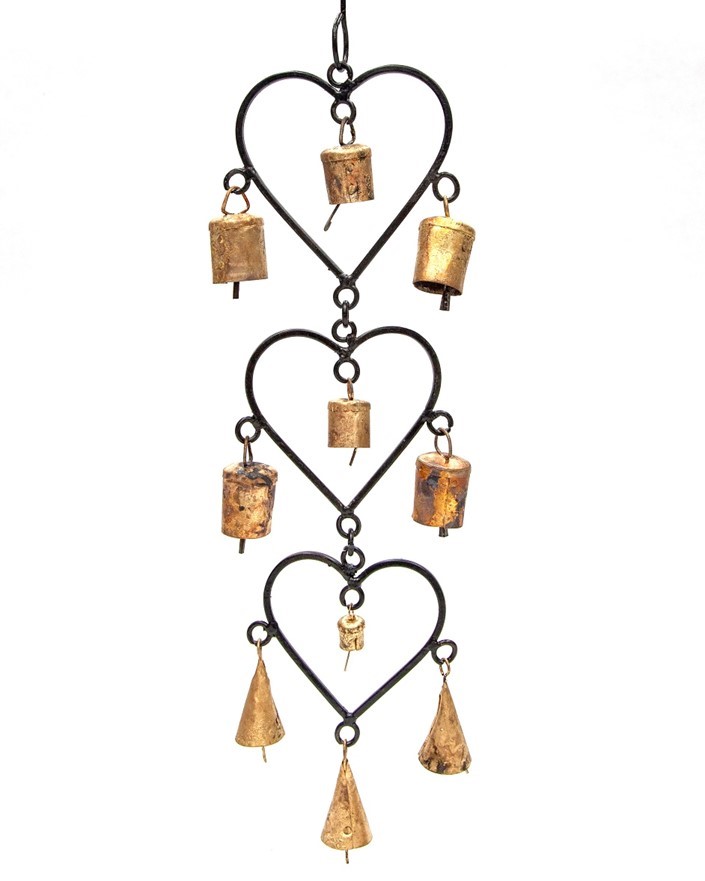 Iron Triple Heart Chime With 4 Bells TS693