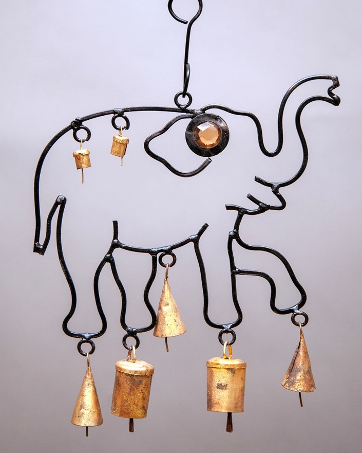 Iron Elephant Chime W/7 Bells & Glass Eye TS762