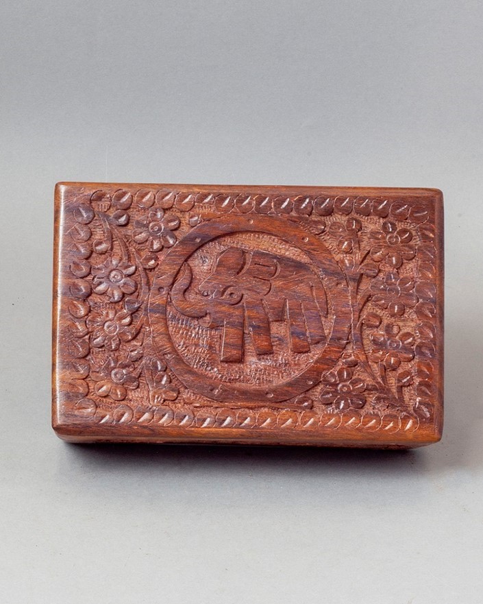 India Arts 4x6 Hand Carved Elephant Wood Box WB230