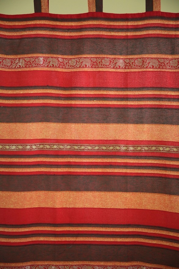 Fringed Ribbed Curtain W/Elephants CT410-05