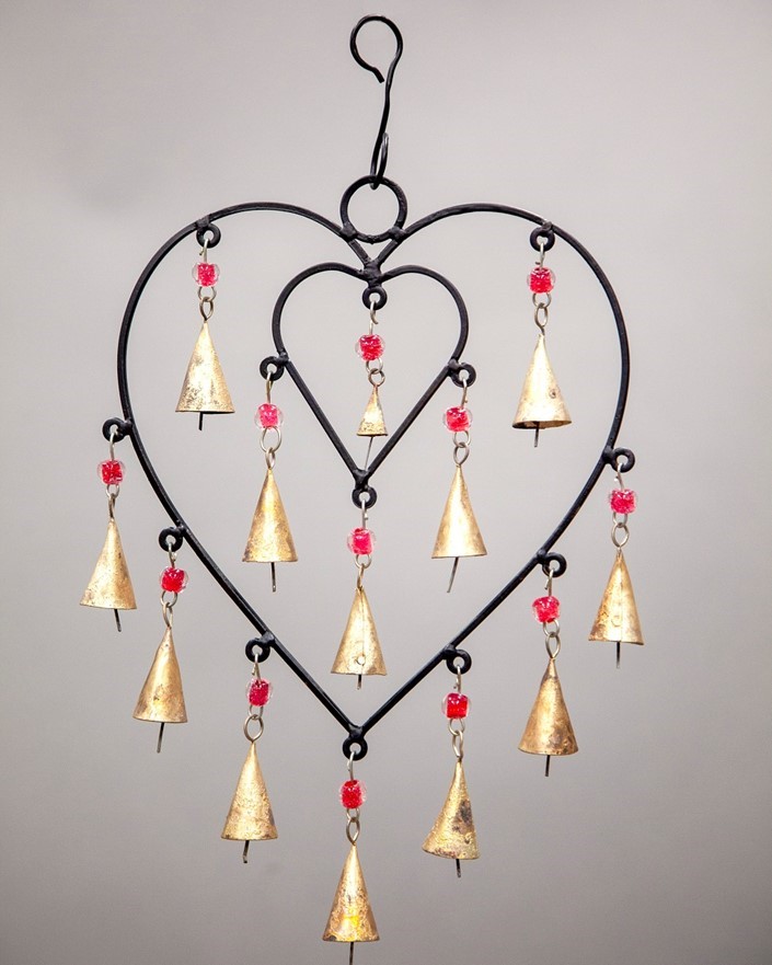 Double Heart Chime W/ Beads TS772