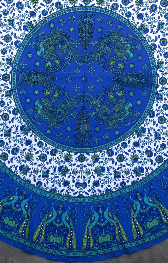 India Arts Round Cotton Peacock Design Tablecloth TC375-01