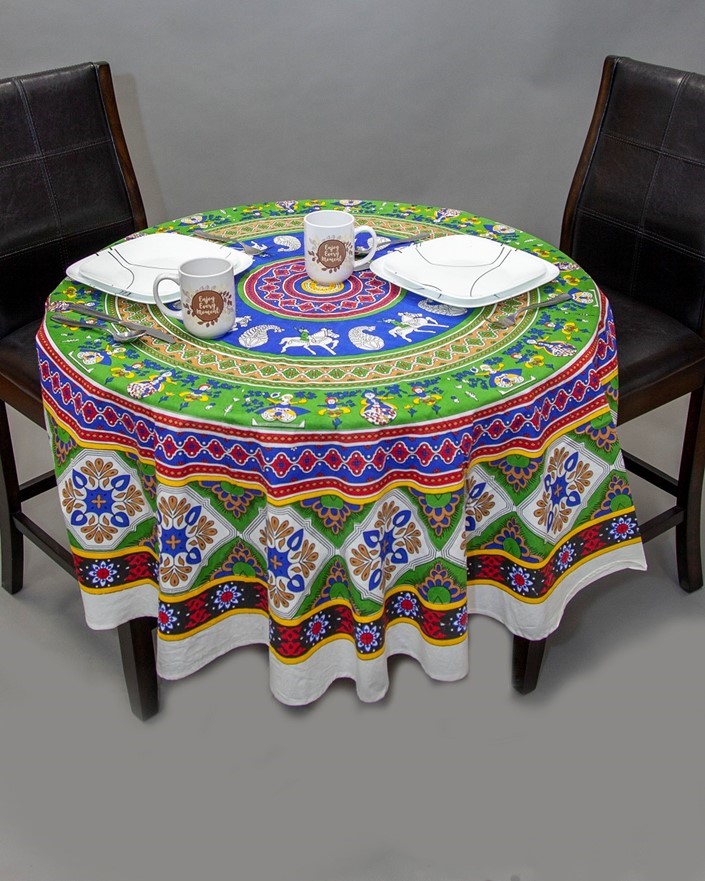 India Arts Round Traditional Kalamkari Tablecloth TC113-01
