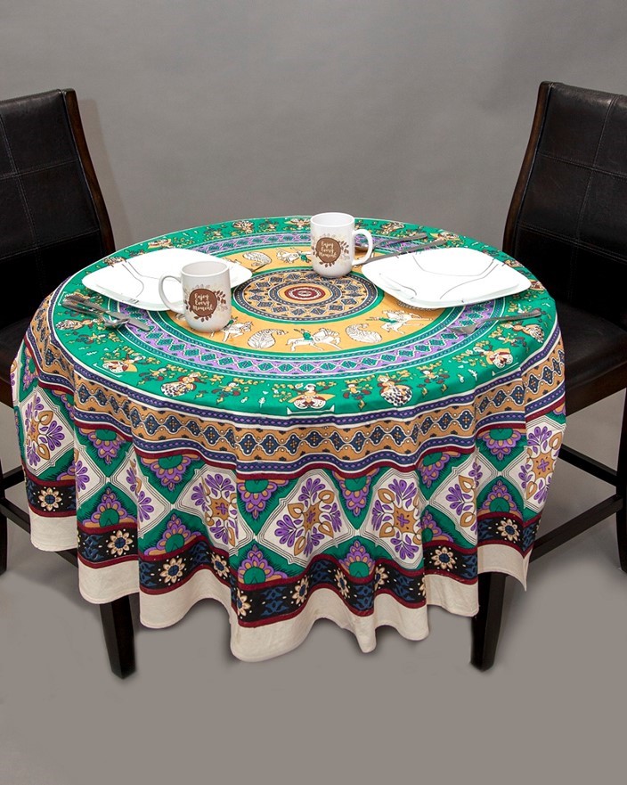 India Arts Round Traditional Kalamkari Tablecloth TC113-02