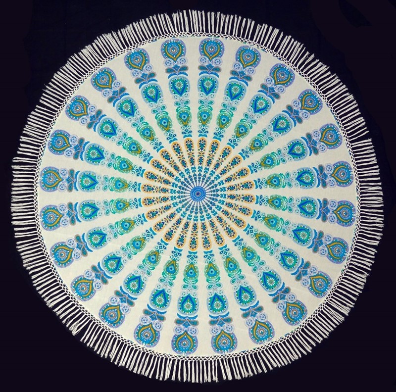 India Arts Peacock Mandala Tablecloth W/ Fringe TC351-05