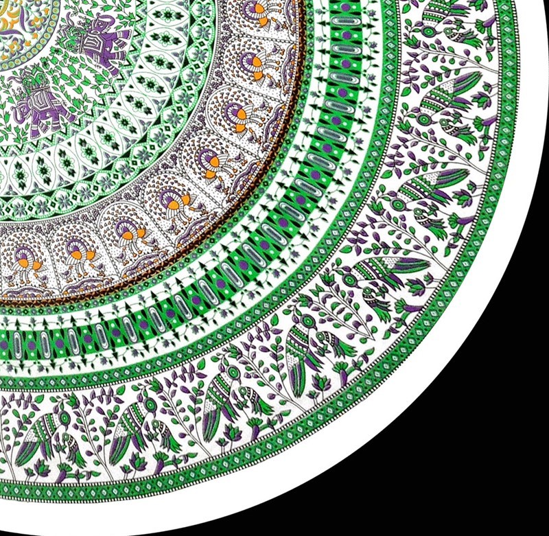 India Arts Round Elephant/Peacock Mandala Tablecloth TC352-02