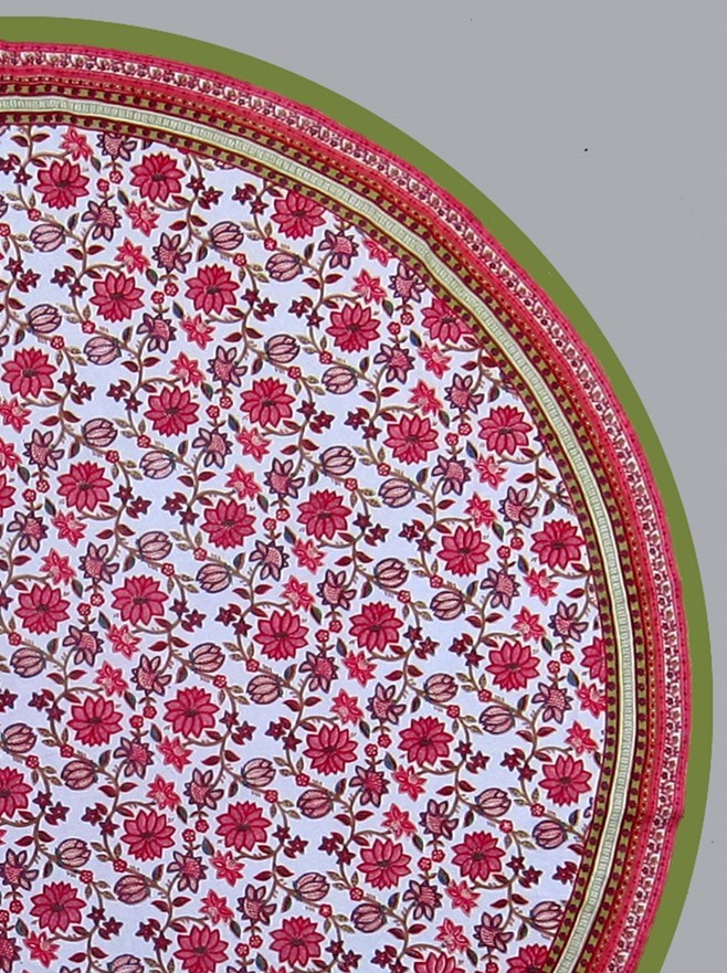 India Arts Round Cotton Floral Tablecloth TC400-02