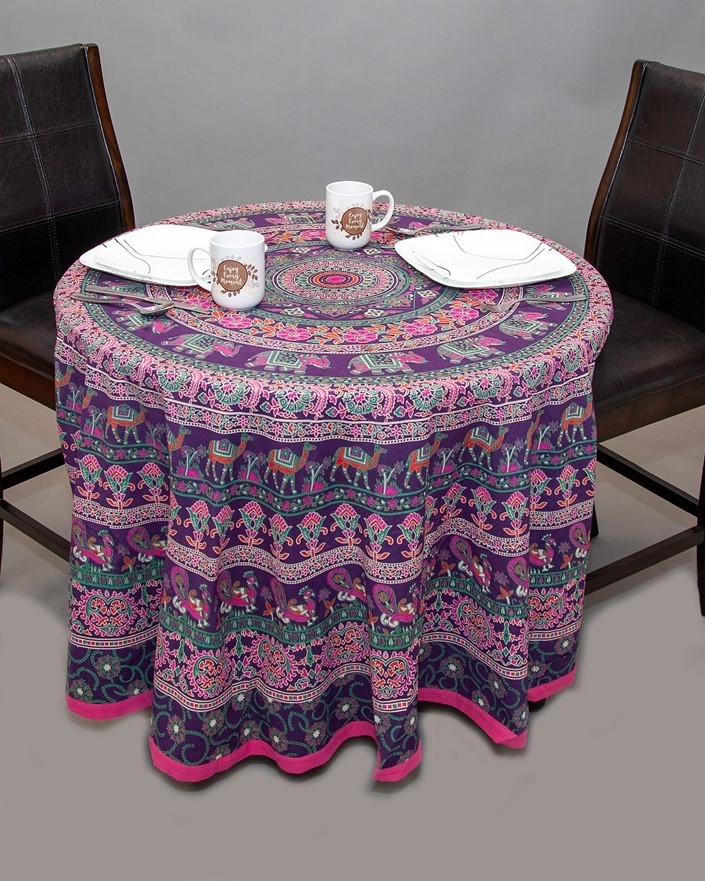 India Arts Large Elephant/Peacock Mandala Tablecloth TC360-06
