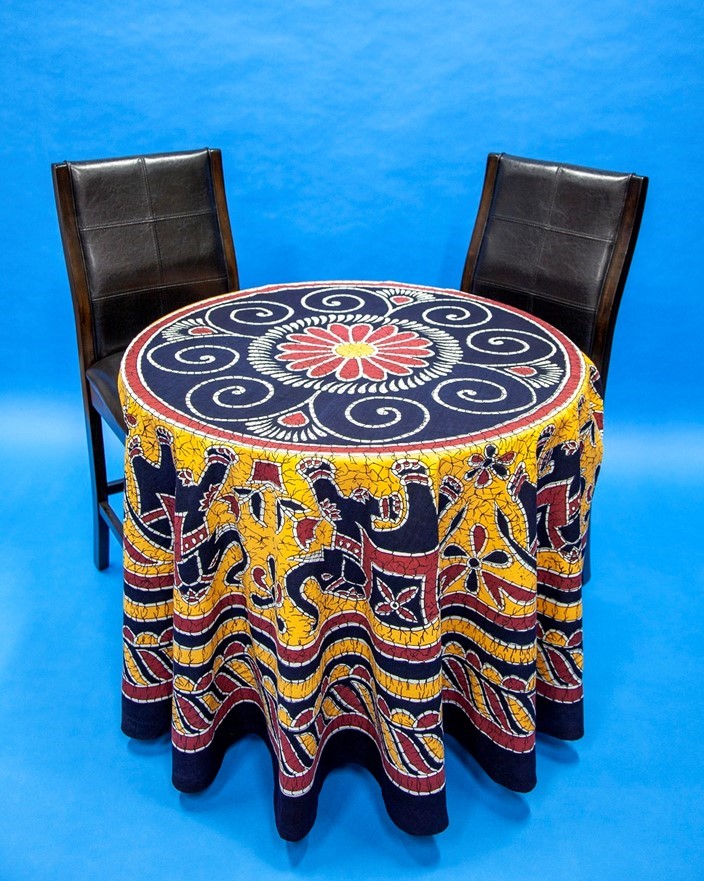 India Arts Round Batik Elephant Tablecloth TC401-07