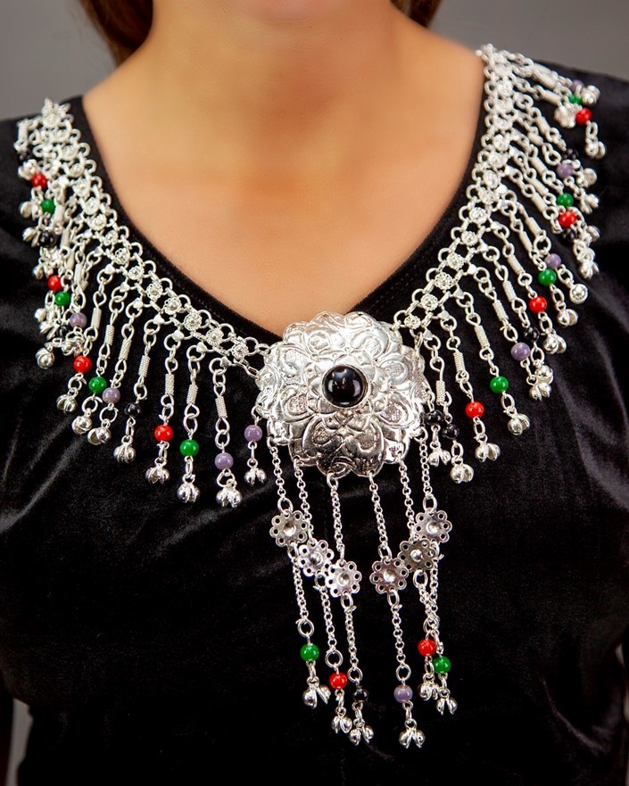 Necklace with Bells and Multi Color Stones JM316