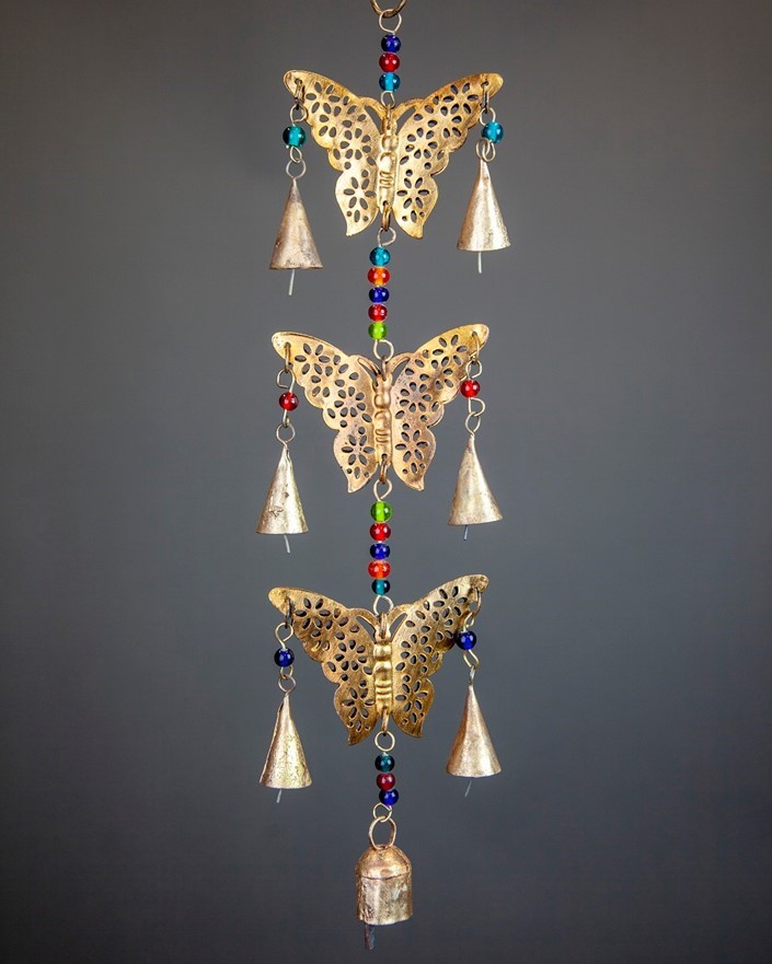 Beaded Triple Butterfly Chime W/ 7 Bells TS804
