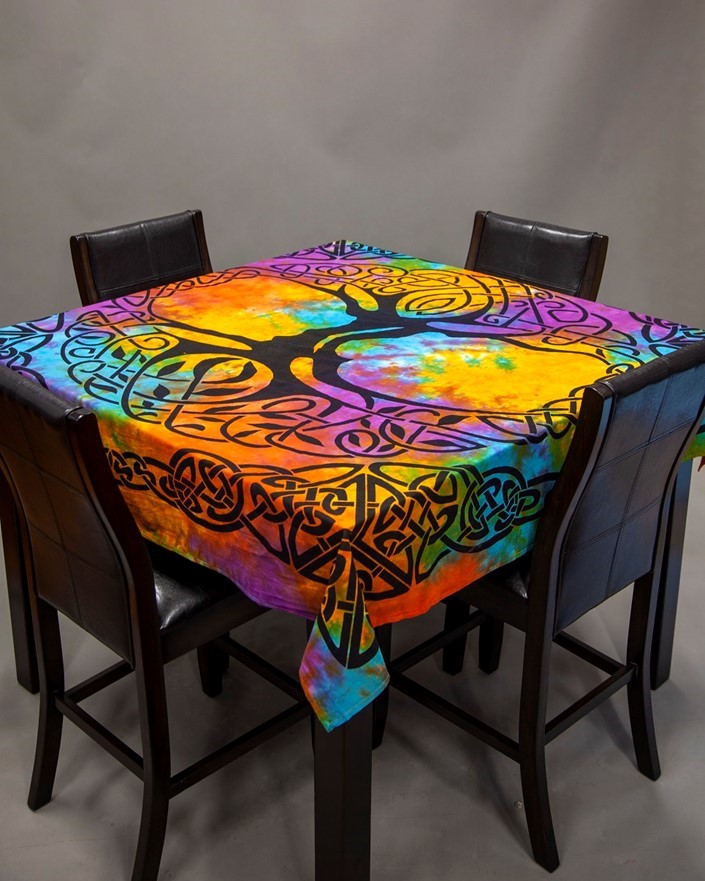 India Arts Square Celtic Tree Tie Dye Tablecloth TC438-09
