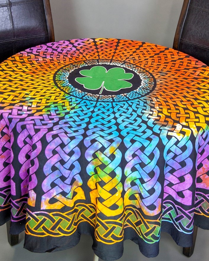 India Arts Round Tie Dye Celtic Clover Tablecloth TC076-09