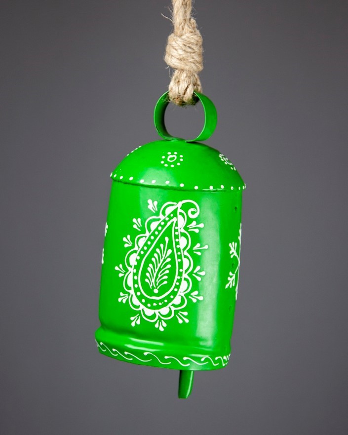 8.5 Inch Hanging Hand Painted Tin Bell TL061