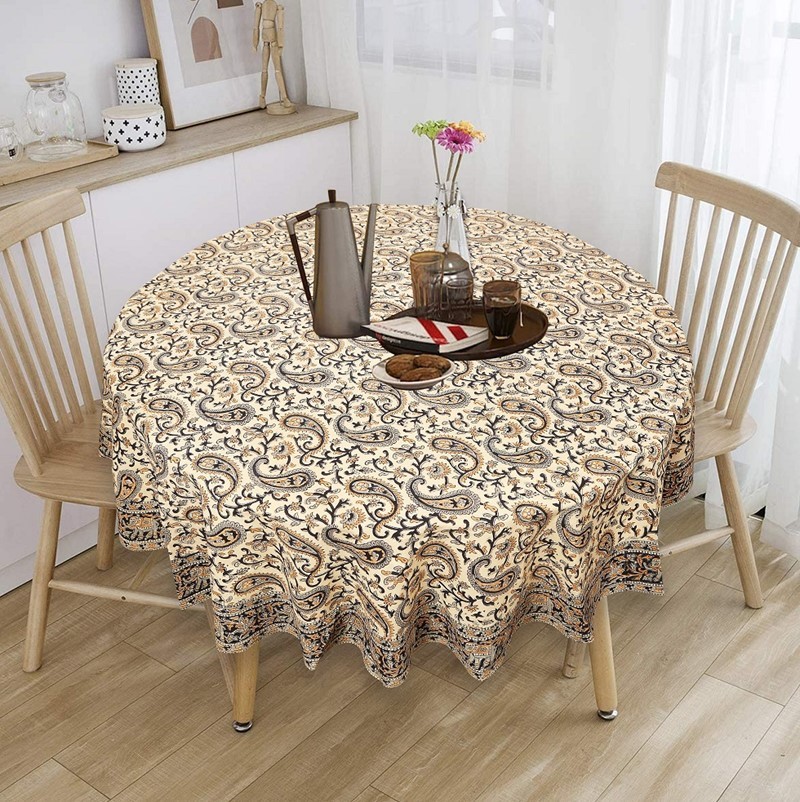 India Arts Handblocked Round Paisley Tablecloth TC367-03