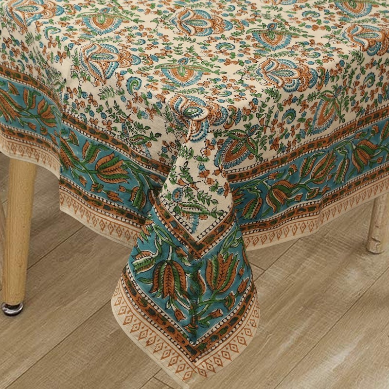 India Arts 72 Inch Square Handblocked Tablecloth TC366-06