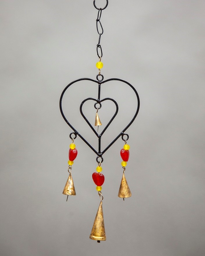 Double Heart Windchime W/Glass Bead TS100