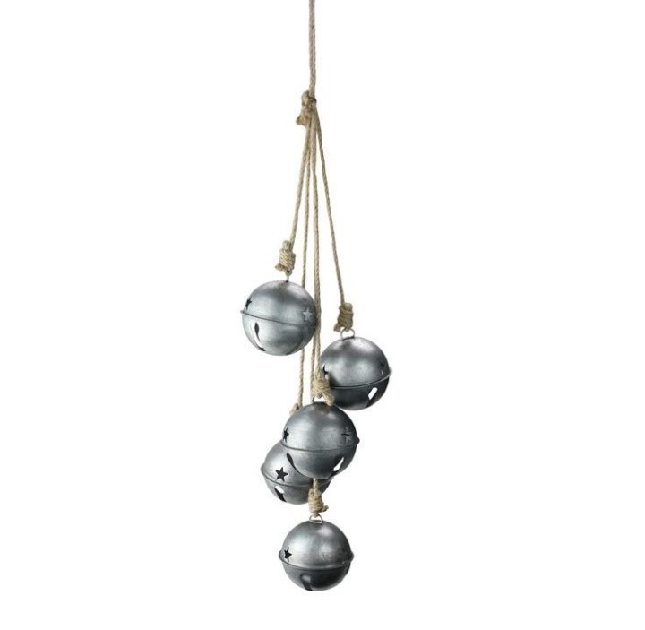 India Arts Silver Tin Sleigh Bells On Jute TS276