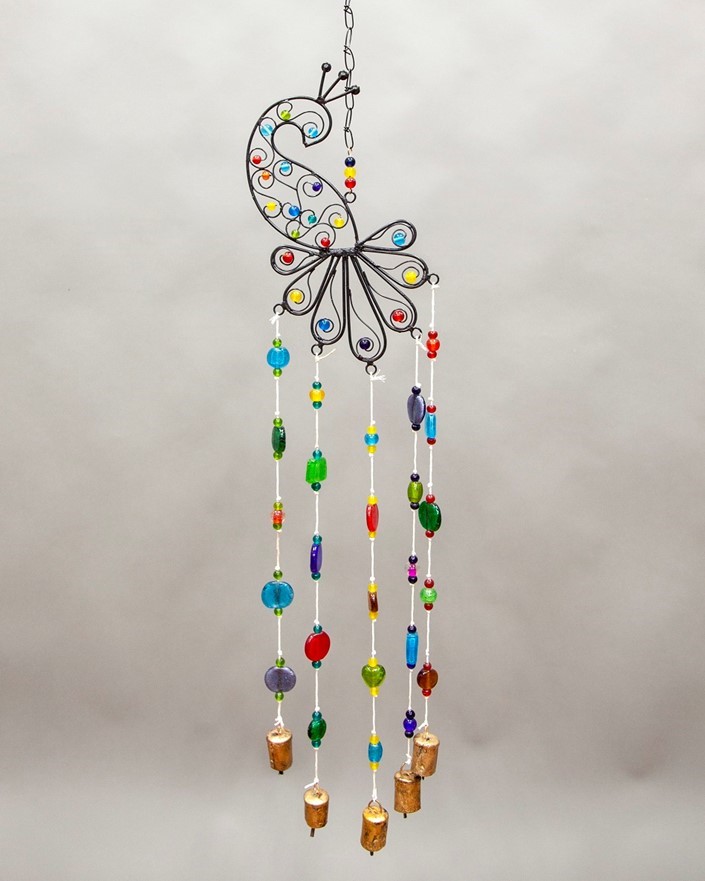 Peacock Chime W/ Glass Beads & Bells TS580