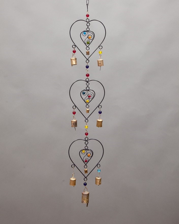 Triple Heart Windchime W/ Glass Beads TS832