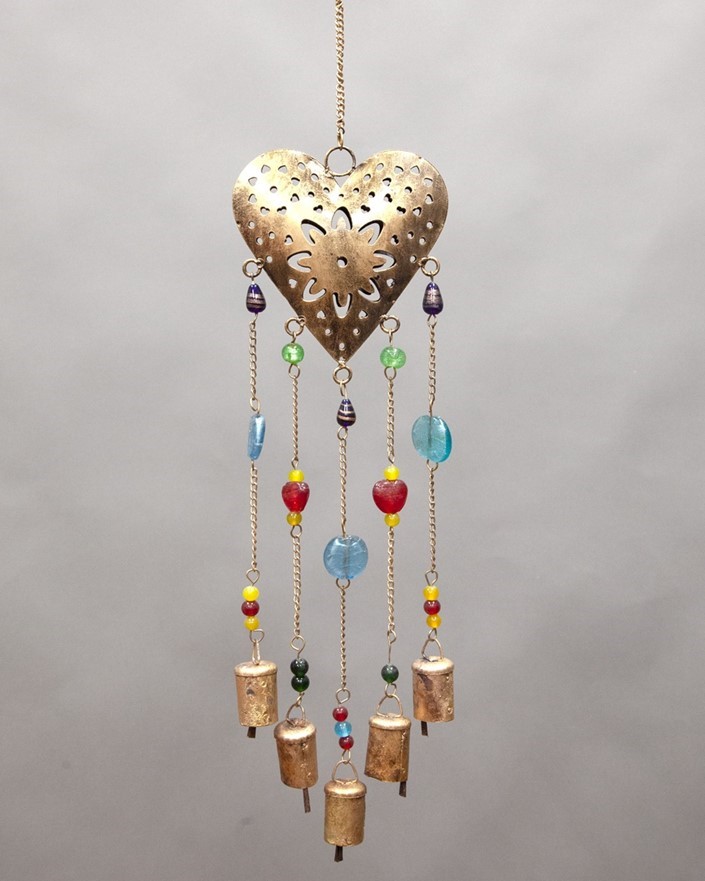 Heart Windchime W/5 Bells & Beads TS833