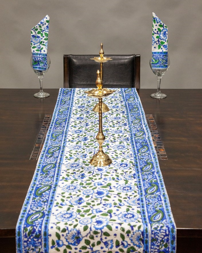 India Arts Handblocked Floral Table Runner TR103-01