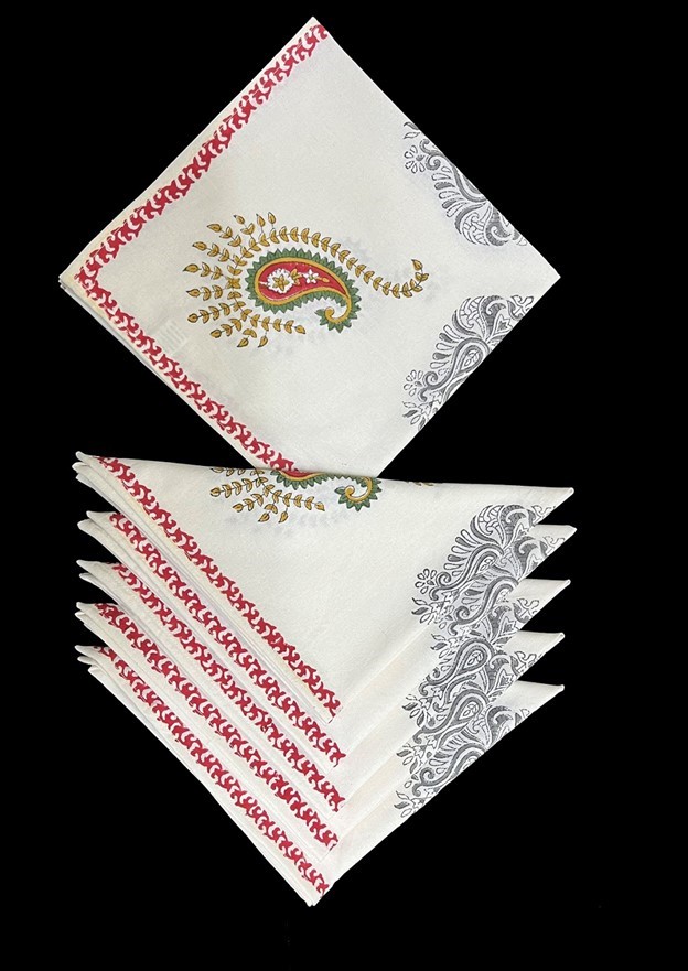 India Arts Handblocked Cotton Paisley Napkin TN435-01