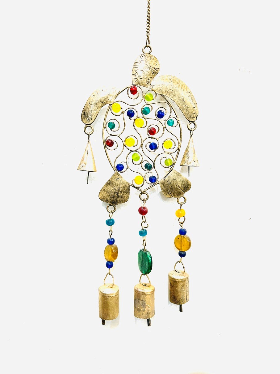 India Arts Iron Turtle Chime W/ Glass Beads TS890