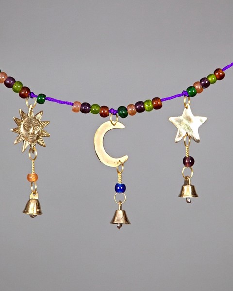 India Arts Brass Bell Strand W/ Sun/Moon/Star BS014