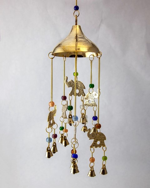 Brass Elephant Dome Chime W/ Beads BS344