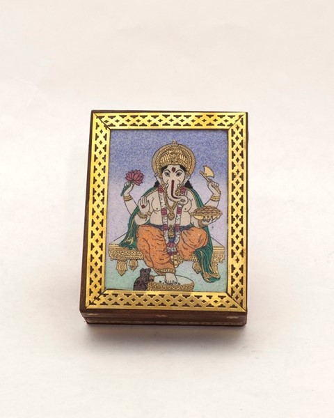 India Arts Ganesha Wood Box W/ Stone Inlay JL424