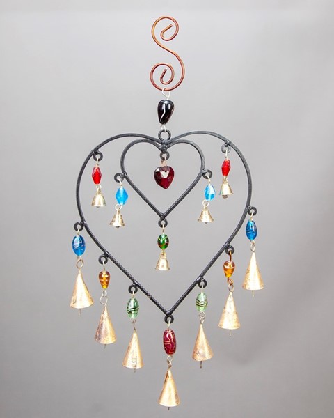 Double Heart Chime W/ Glass Beads TS107