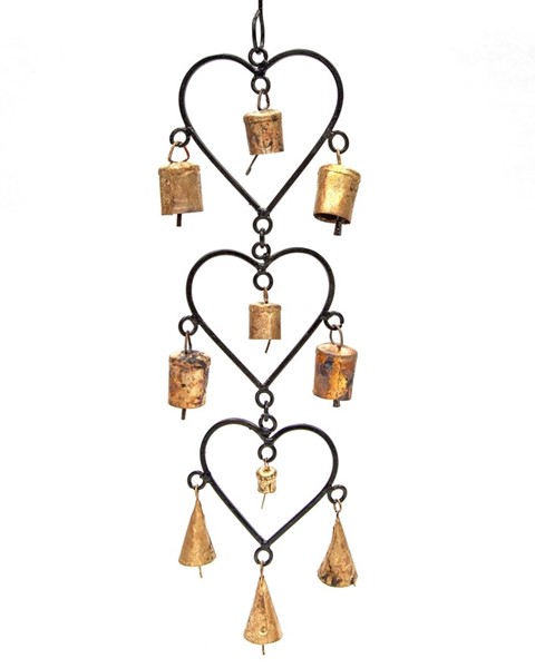 Iron Triple Heart Chime With 4 Bells TS693