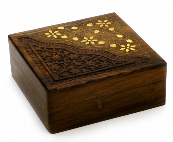 India Arts 6 Inch Brass Inlaid And Carved Box WB219