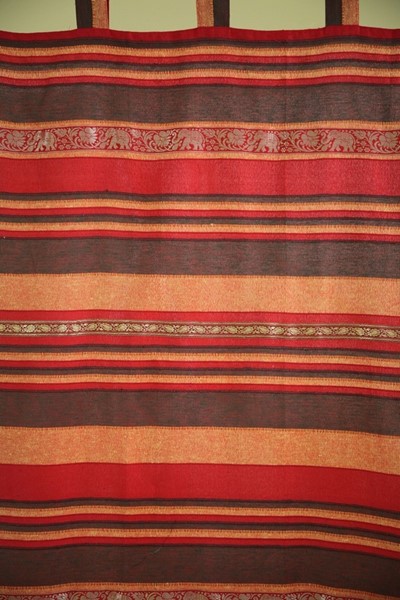 Fringed Ribbed Curtain W/Elephants CT410-05