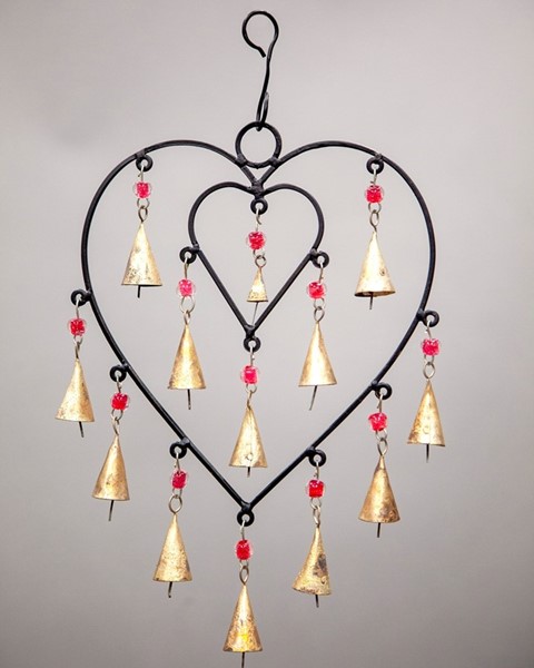 Double Heart Chime W/ Beads TS772