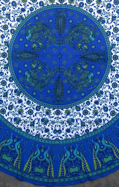 India Arts Round Cotton Peacock Design Tablecloth TC375-01