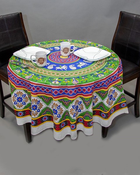 India Arts Round Traditional Kalamkari Tablecloth TC113-01