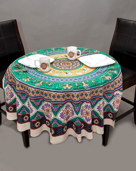 India Arts Round Traditional Kalamkari Tablecloth TC113-02