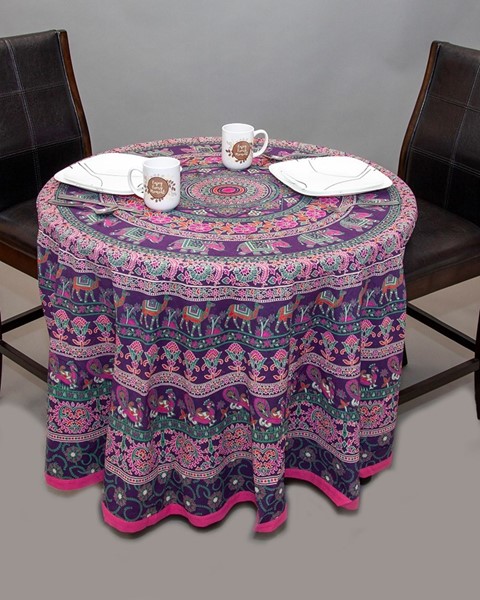 India Arts Large Elephant/Peacock Mandala Tablecloth TC360-06