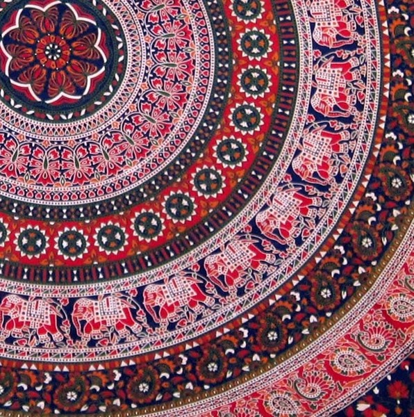 India Arts Large Elephant/Peacock Mandala Tablecloth TC360-20