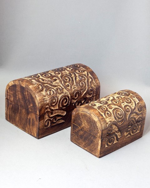 India Arts Wood 2 Box Set With Tree Design WB332