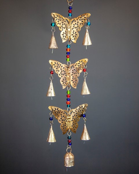 Beaded Triple Butterfly Chime W/ 7 Bells TS804